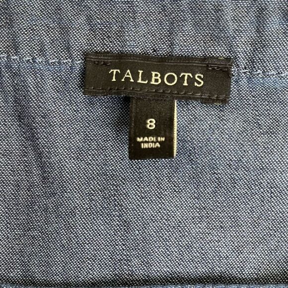 Talbots Square Neck Denim Shift Dress Blue Cotton Chambray 3/4 Sleeve Women 8 - Picture 8 of 13